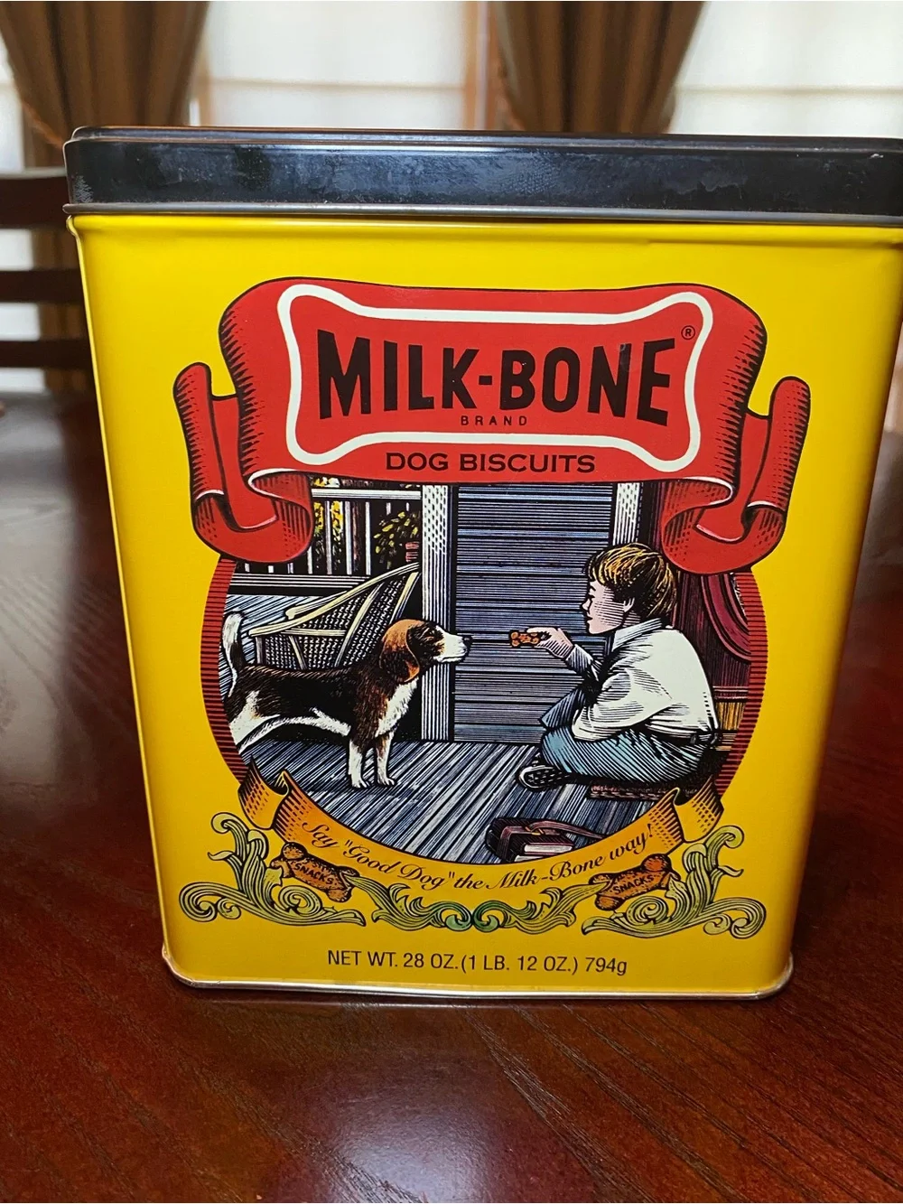 Vintage Milk-Bone Dog Biscuit metal tin (empty) 7x5.75x3.5